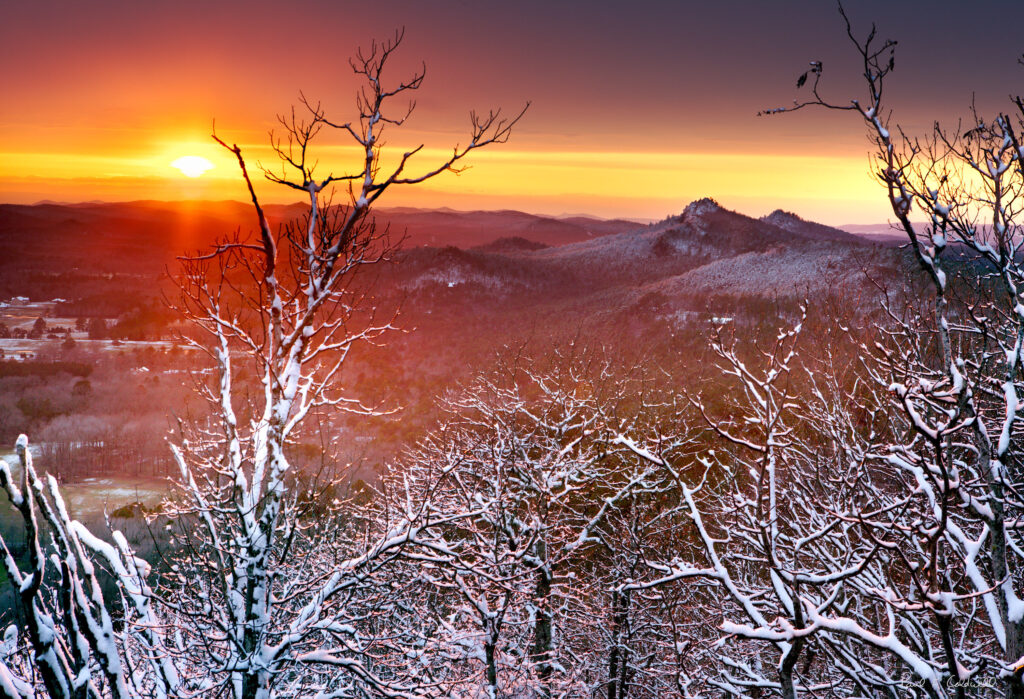 Snowy sunset from Pinnacle Mountain, Little Rock Arkansas 